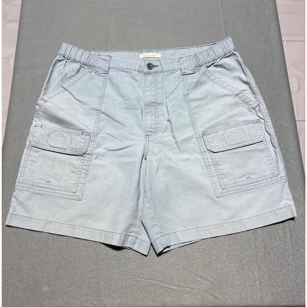 Savane Mens Cargo Shorts Light Blue Grey Elastic Waist Utility Pockets Size 32